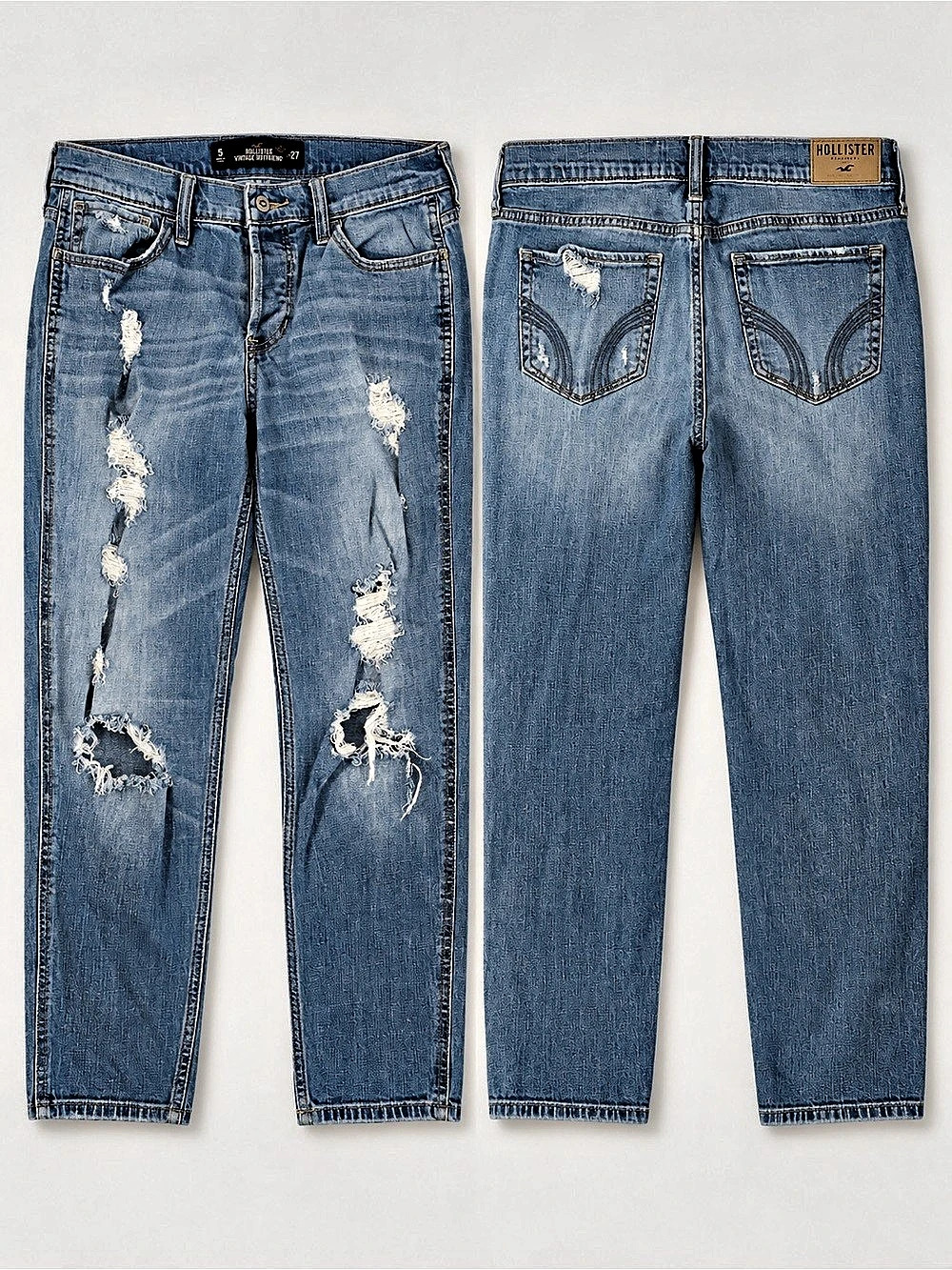 Hollister Vintage Boyfriend Distressed Jeans Size 5 / 27 (25 Short) Light Wash